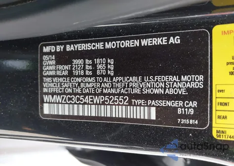 2014 Mini Countryman Cooper S from USA, damaged, VIN WMWZC3C54EWP52552